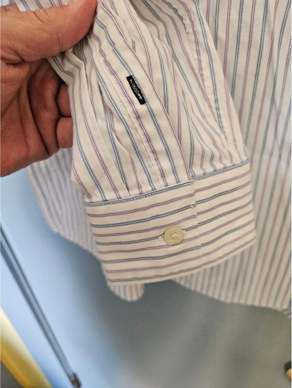 Banana Republic Striped Pattern Long Sleeve XL17 171/2 White Button Italy